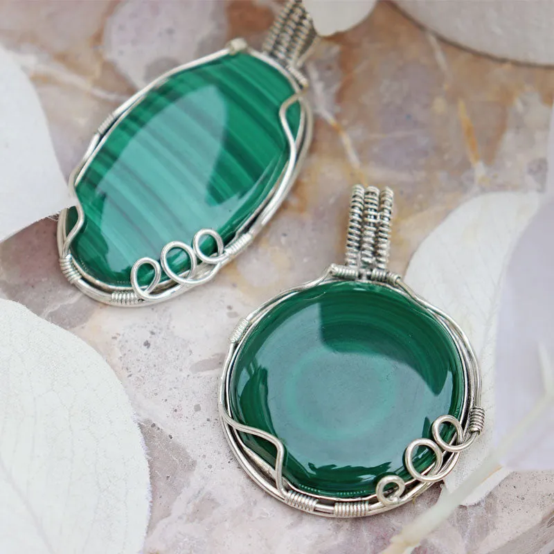 Malachite Round Large Silver Pendant