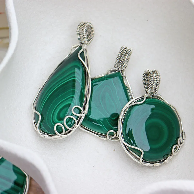 Malachite Round Large Silver Pendant