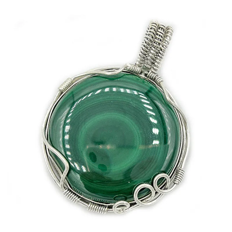 Malachite Round Large Silver Pendant