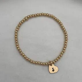 Mini Heart Initial Charm Bead Bracelet Gold Fill