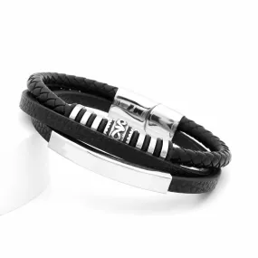 Multilayer Leather Bracelet with ID Plate