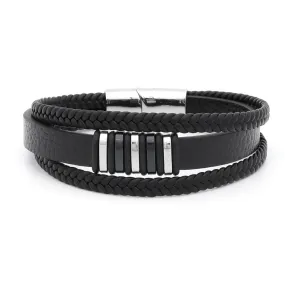 Multilayer Leather Bracelet with Magnetic Clasp