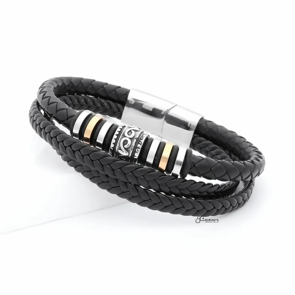 Multilayer Leather Bracelet with Two-Town Ornament