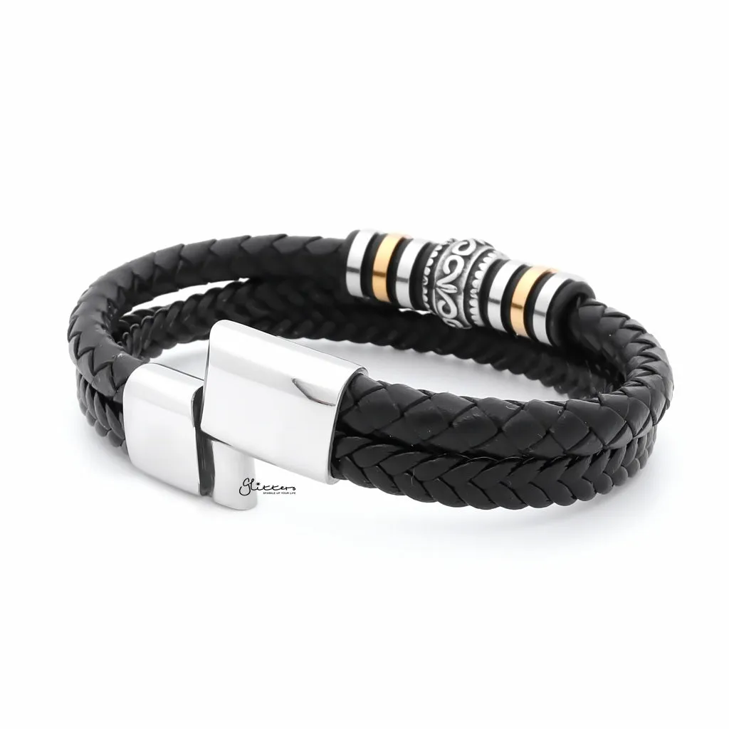 Multilayer Leather Bracelet with Two-Town Ornament