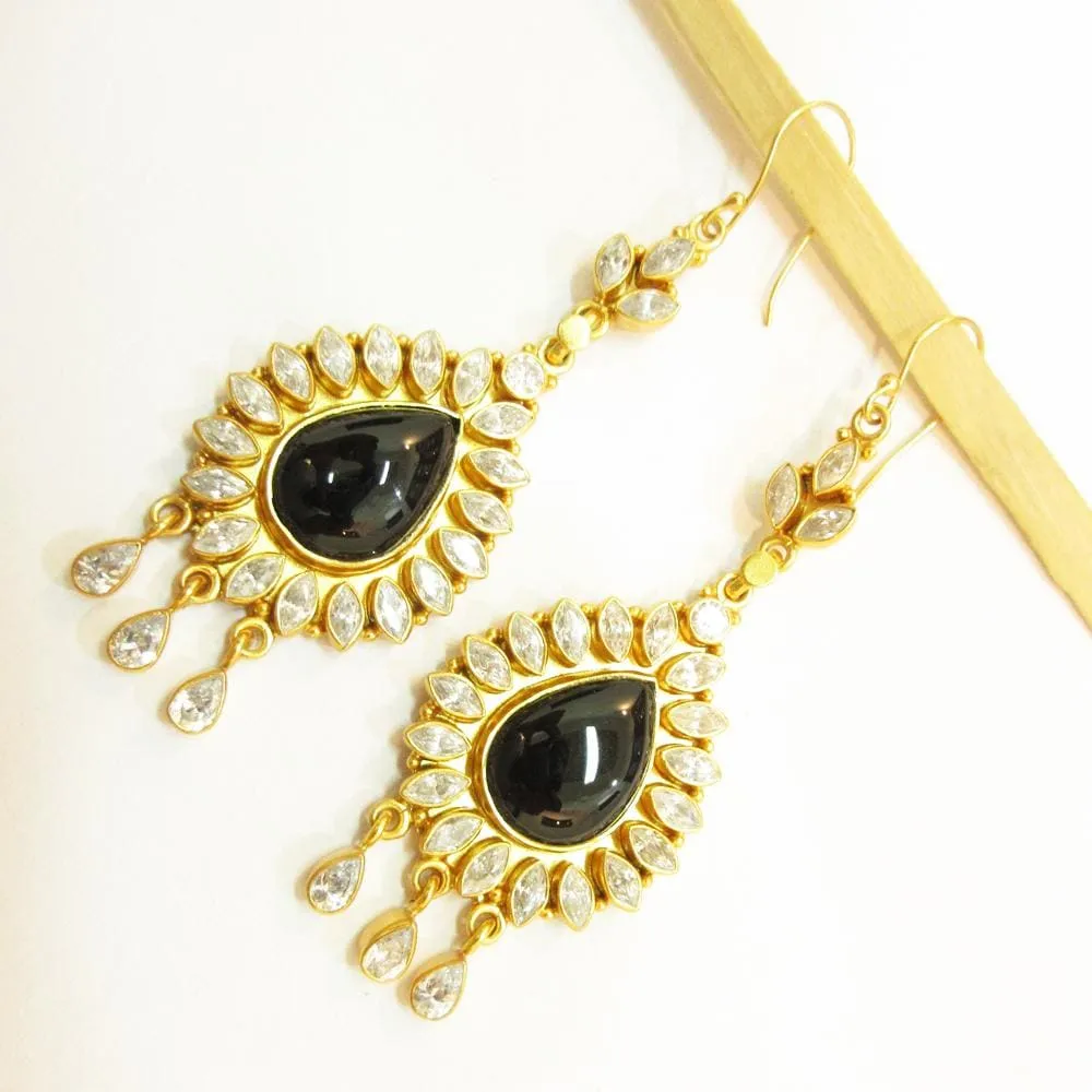 Natural Black Onyx Cubic Zirconia 925 Sterling Silver earring, Wedding Statement Earrings Vintage Earrings Jewellery