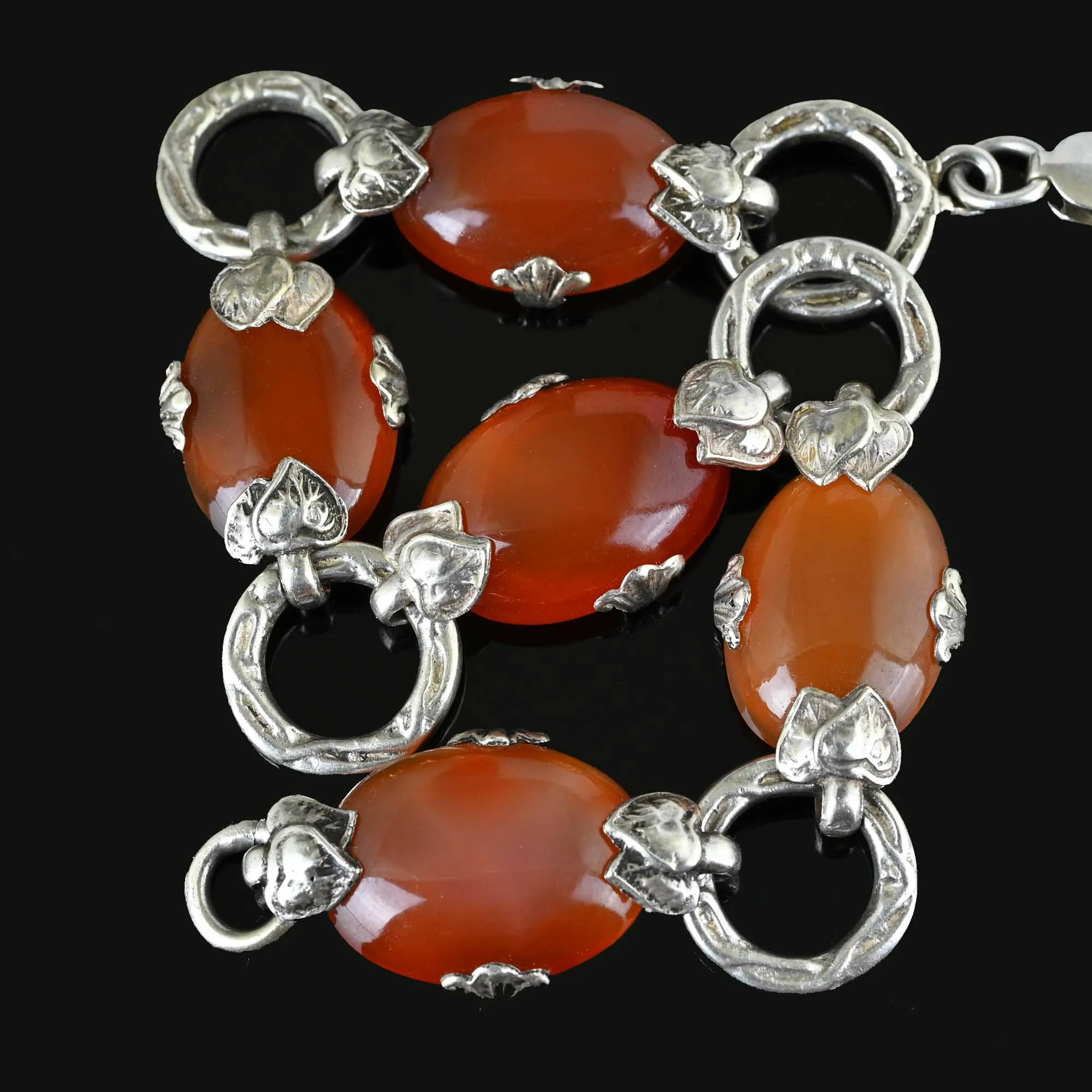 ON HOLD Arts & Crafts Carnelian Cabochon Bracelet in Silver