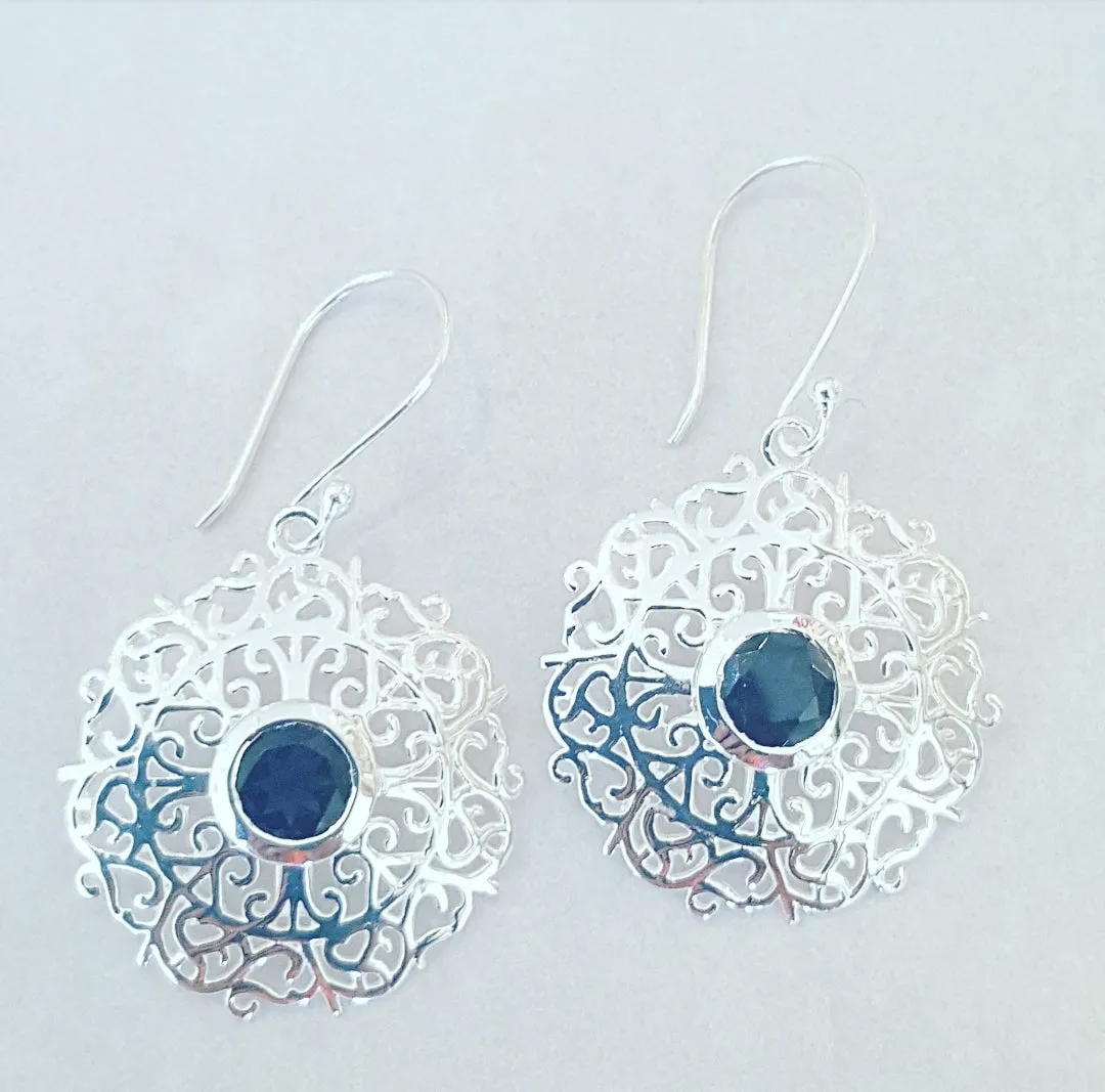 Onyx Stone and filligree design drop earrings