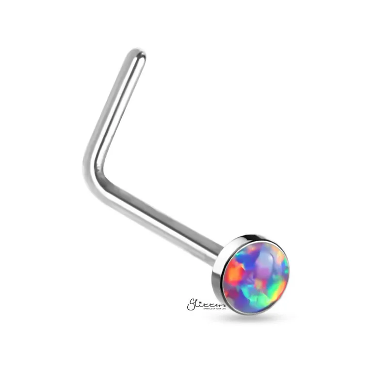 Opal Set L Bend Nose Stud Rings