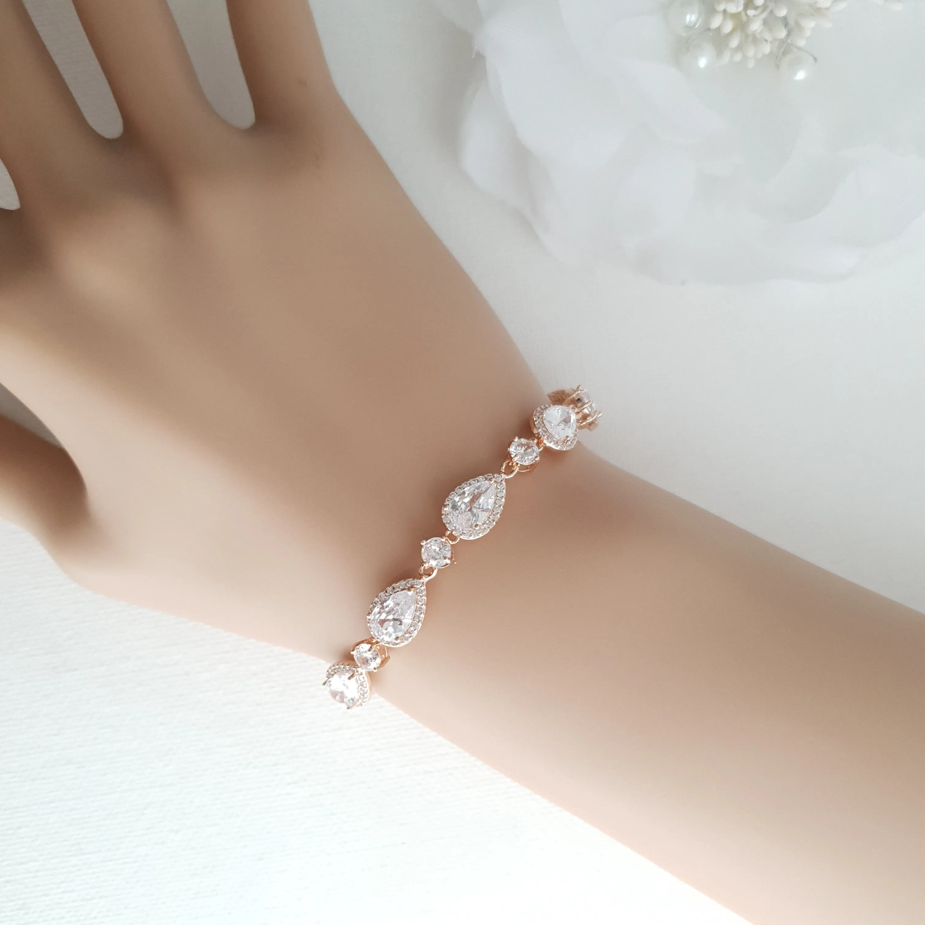 Pear Shaped Rose Gold Bridal Bracelet-Emma