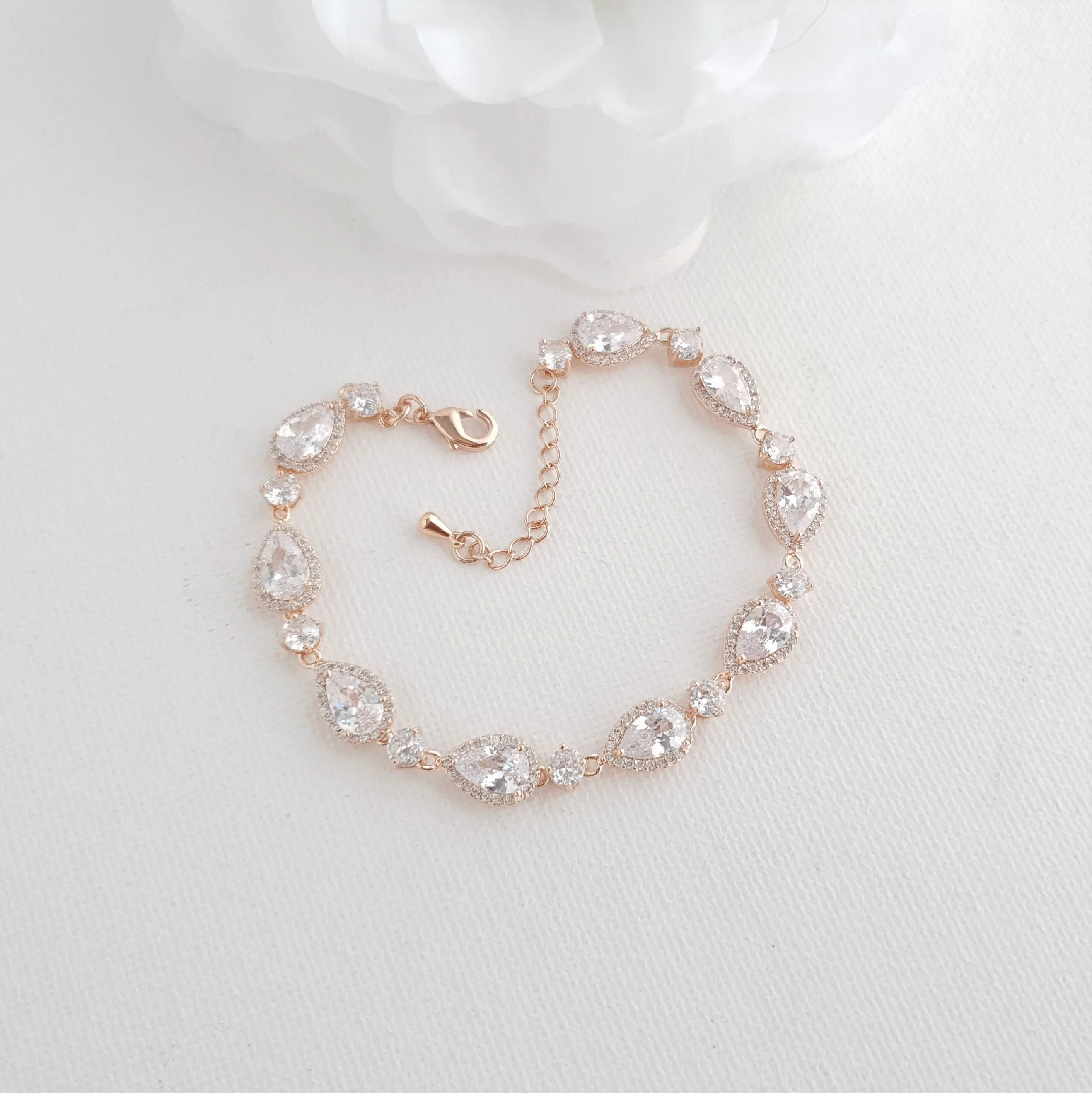 Pear Shaped Rose Gold Bridal Bracelet-Emma