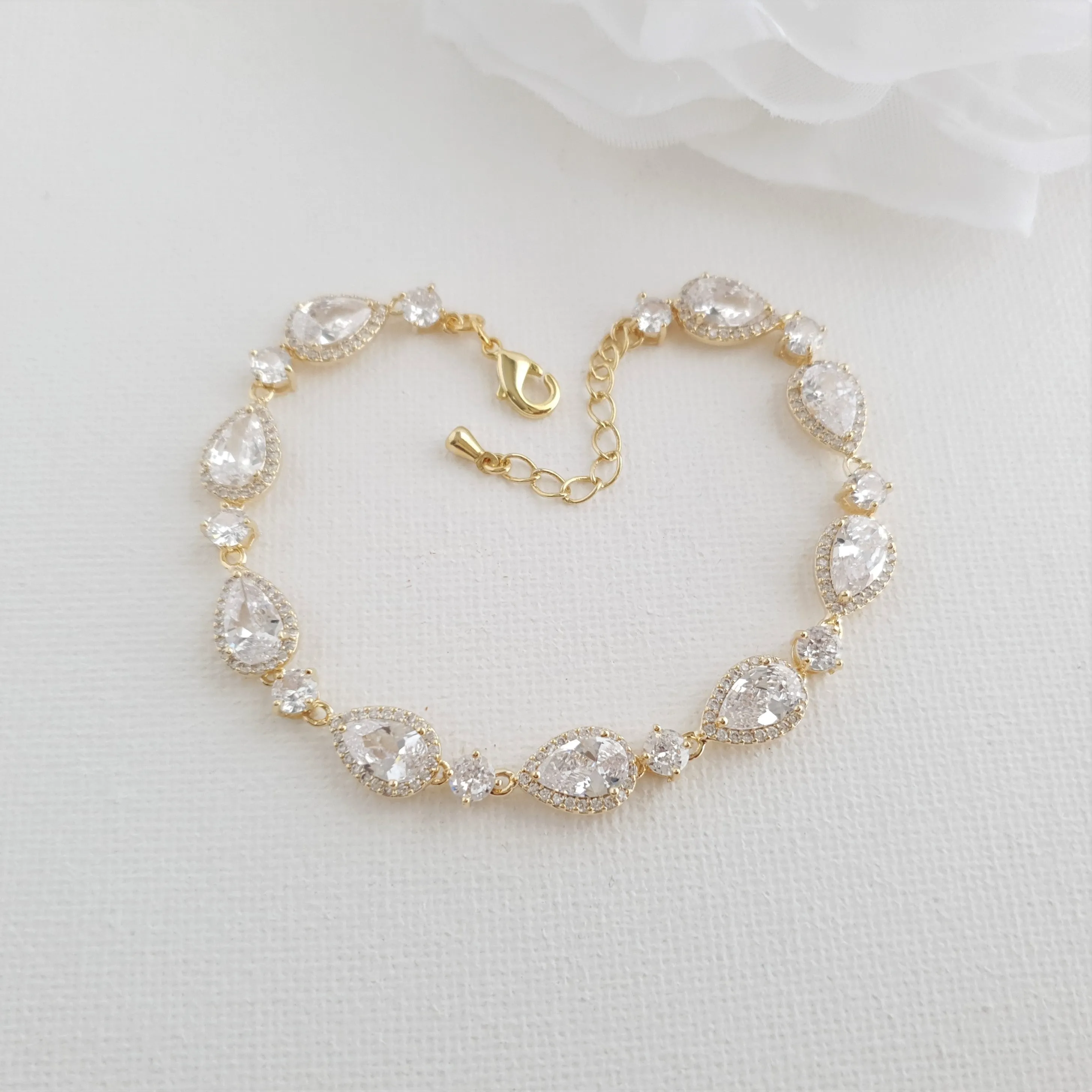 Pear Shaped Rose Gold Bridal Bracelet-Emma