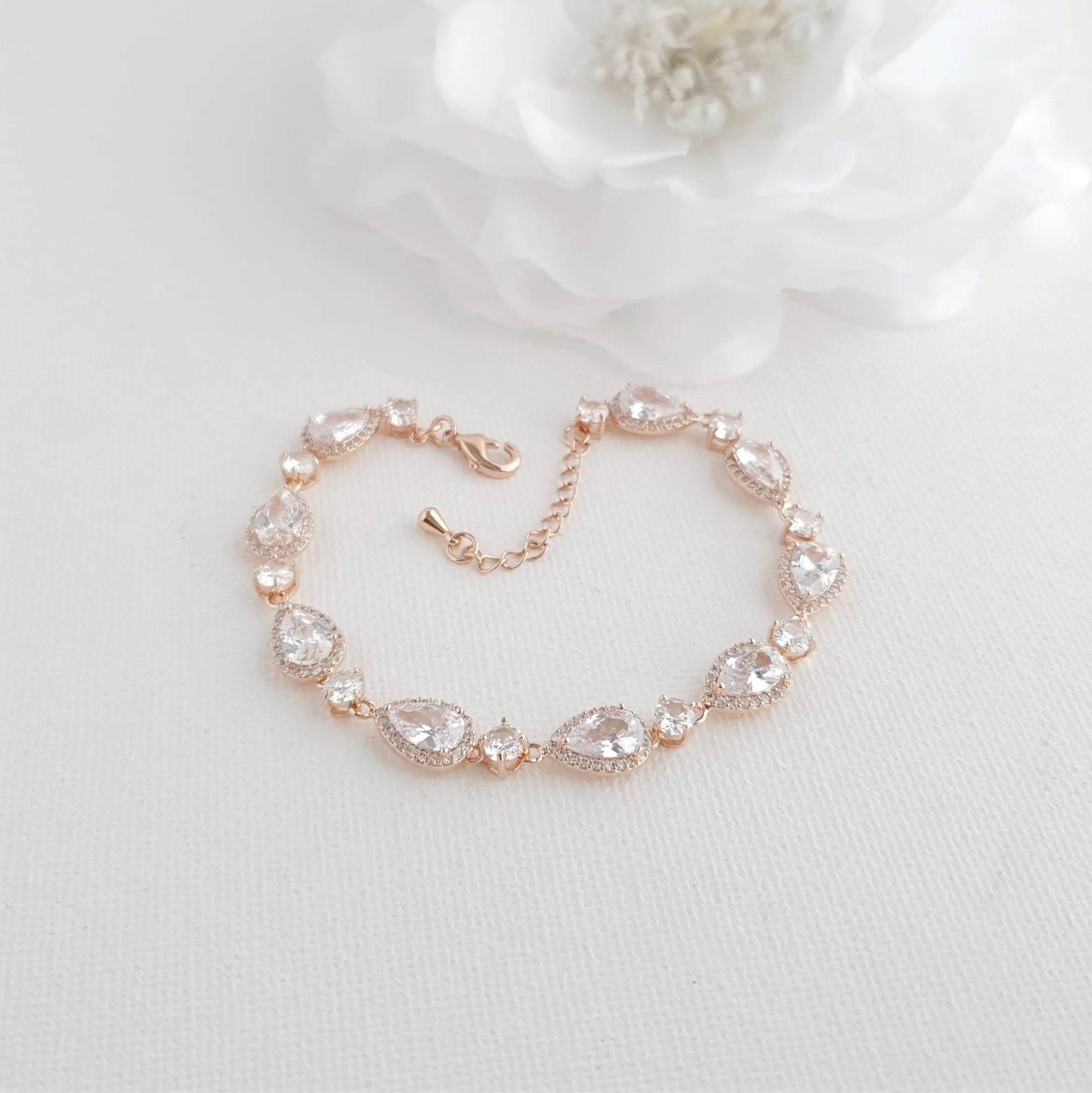 Pear Shaped Rose Gold Bridal Bracelet-Emma