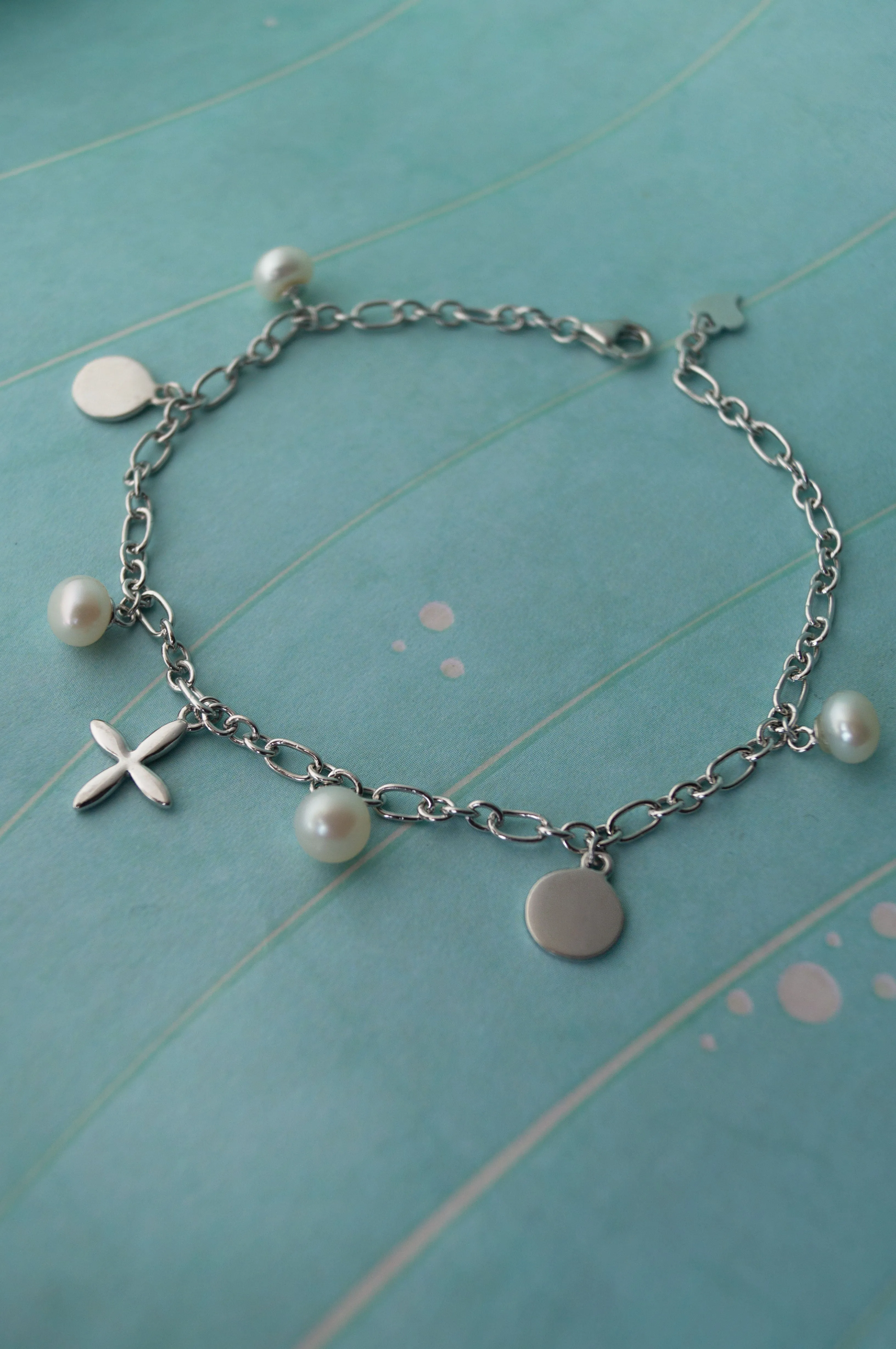 Pearl Charms Ballet Sterling Silver Chain Bracelet