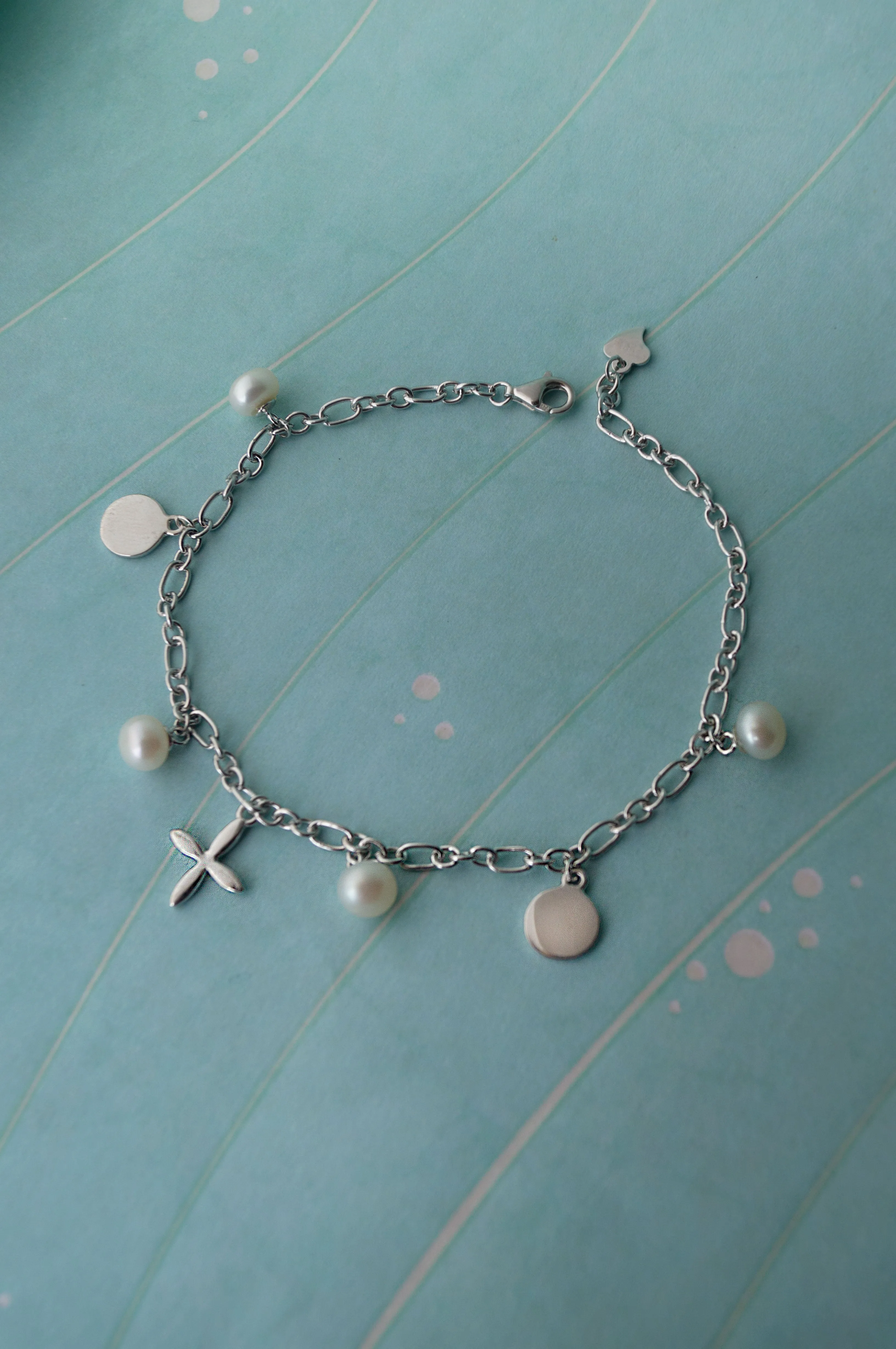 Pearl Charms Ballet Sterling Silver Chain Bracelet