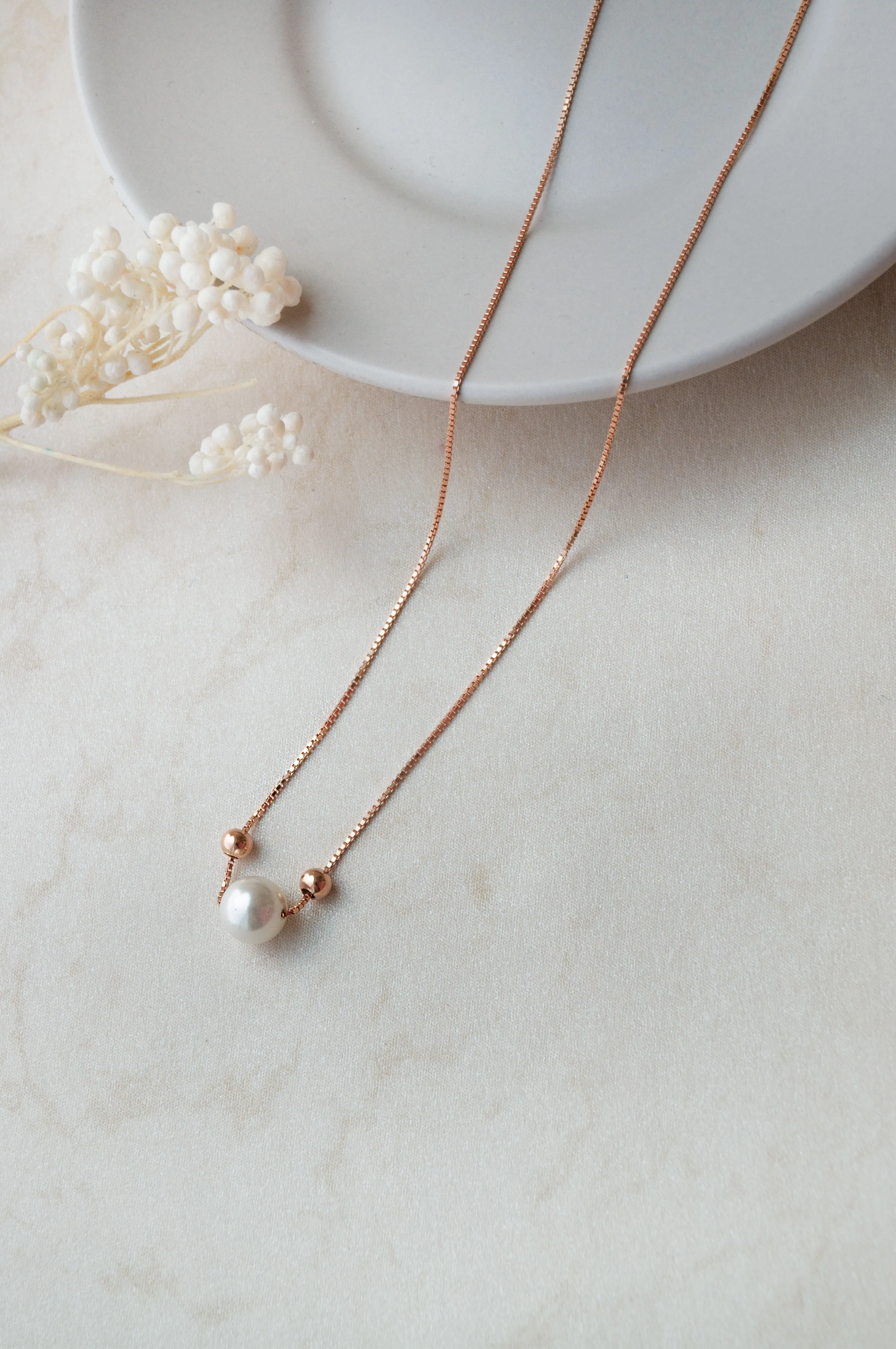 Pearl With Beads Rose Gold Plated Sterling Silver Chain Necklace