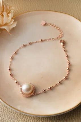 Pearl With Pretty Balls Rose Gold Plated Sterling Silver Chain Bracelet