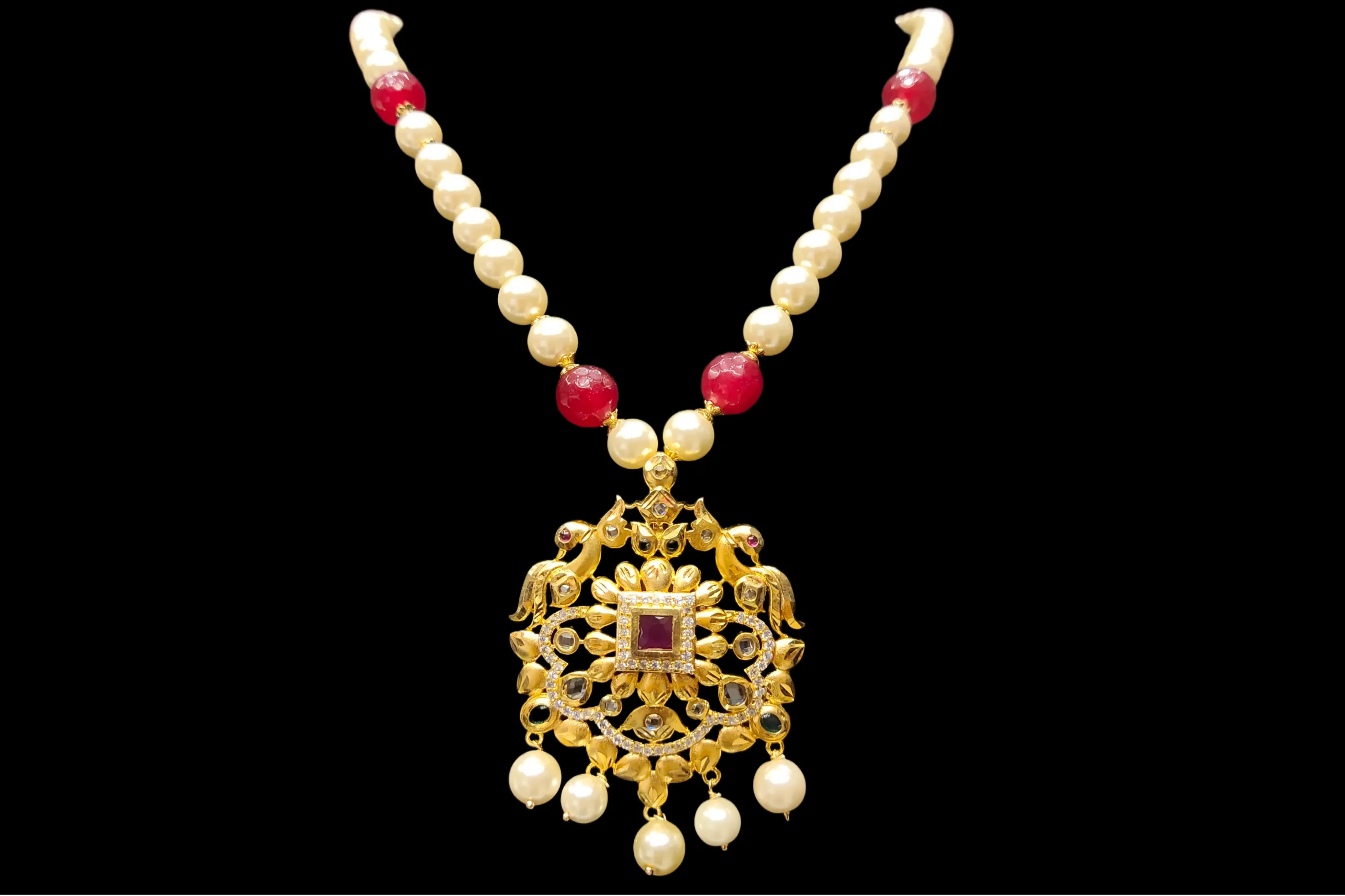 Pearls Necklace With Uncut American Diamond Pendant Set By Asp Fashion Jewellery