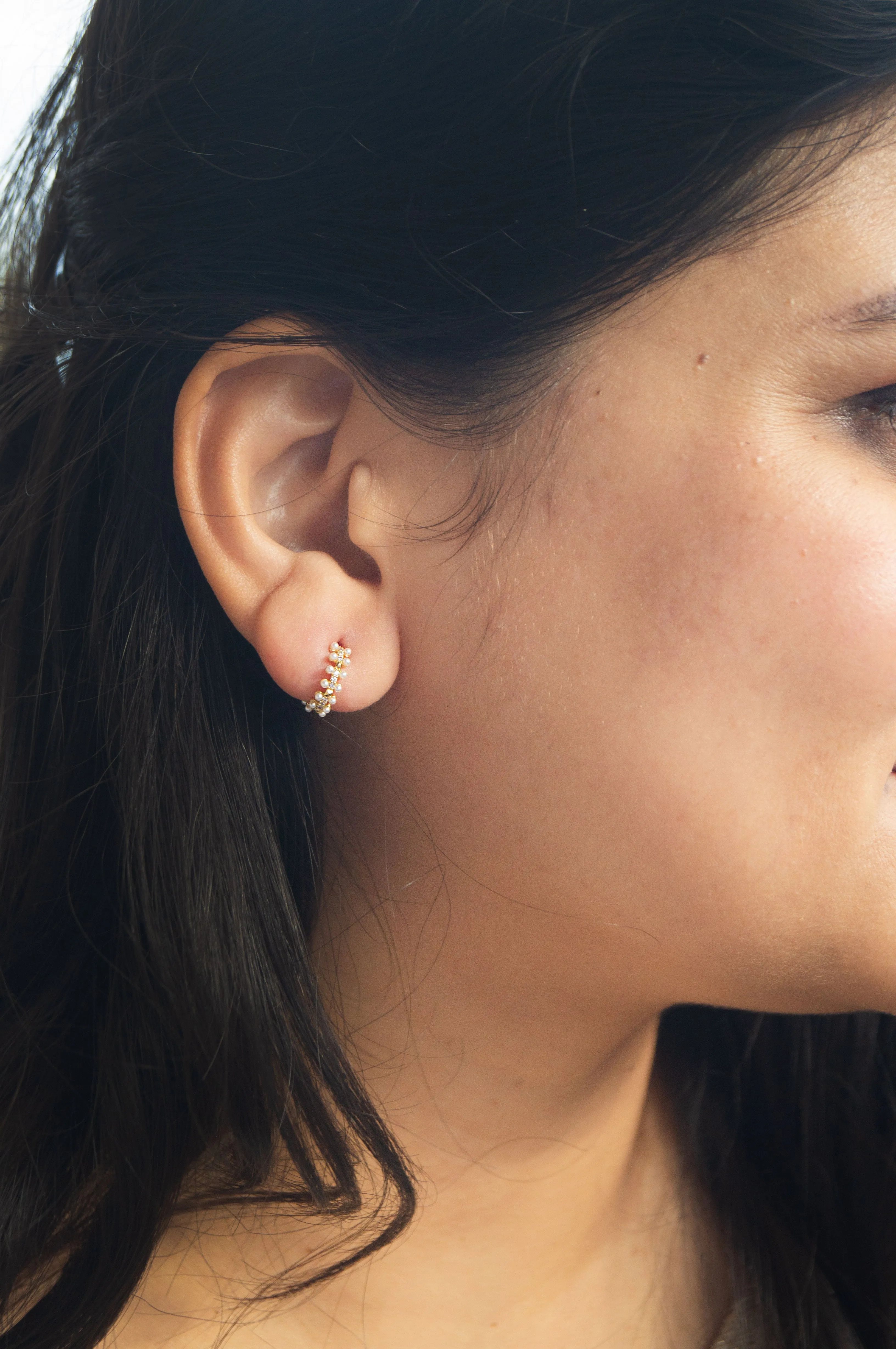 Pearly Shower Sterling Silver French Hoop Earrings