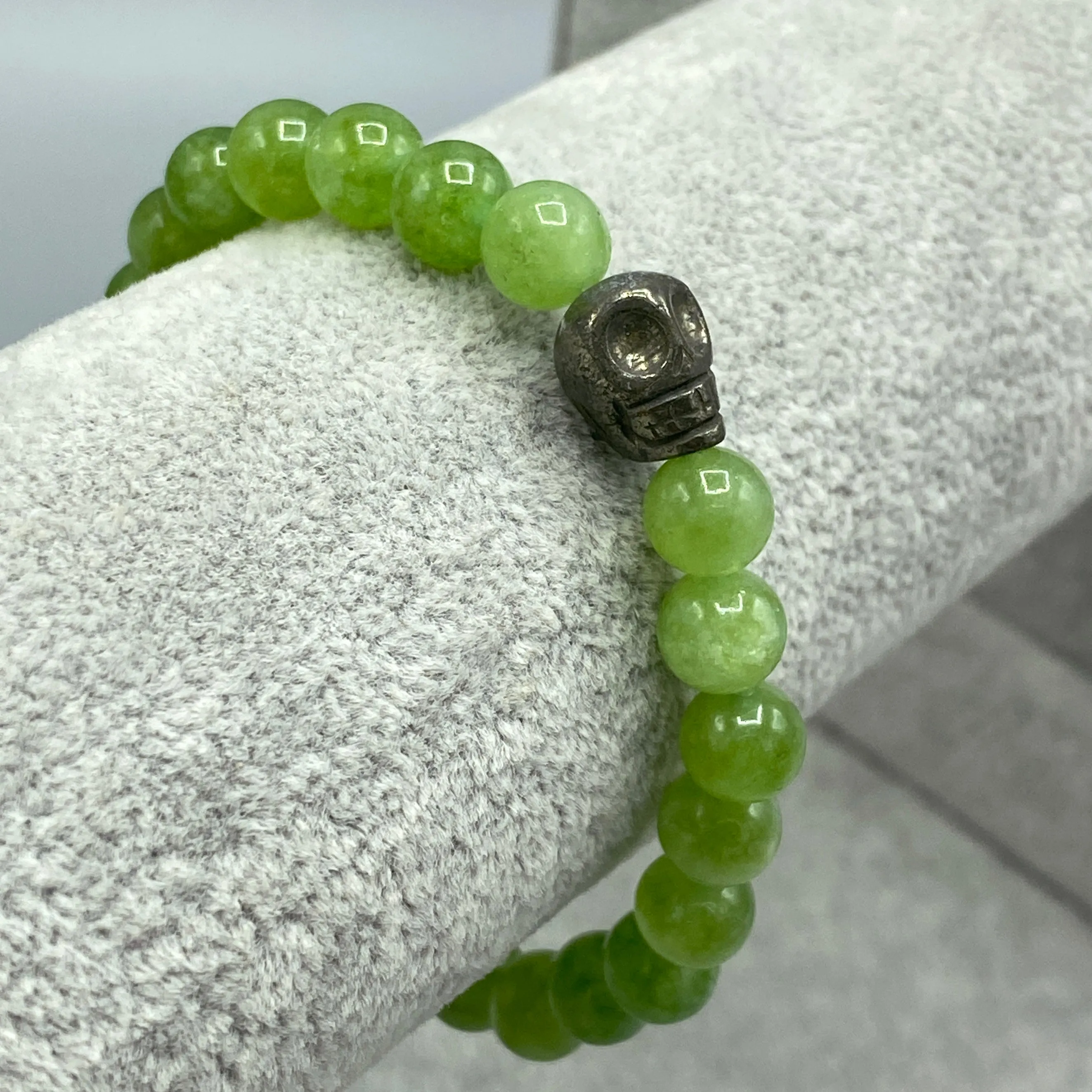 Peridot and Pyrite Skull Bracelet