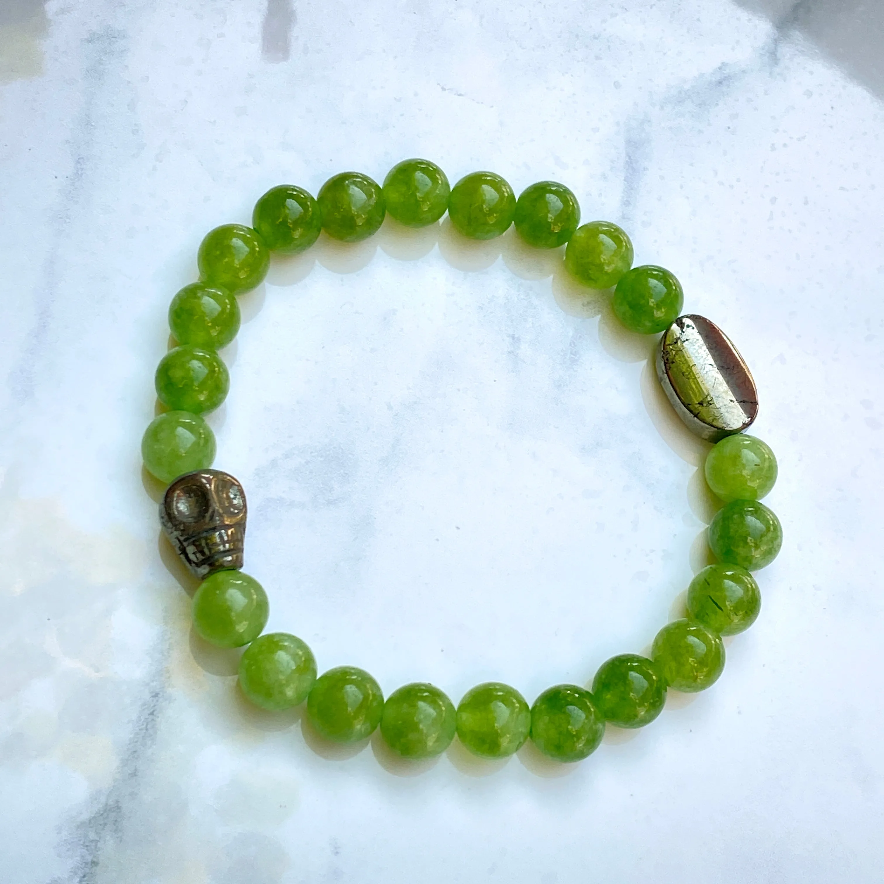 Peridot and Pyrite Skull Bracelet