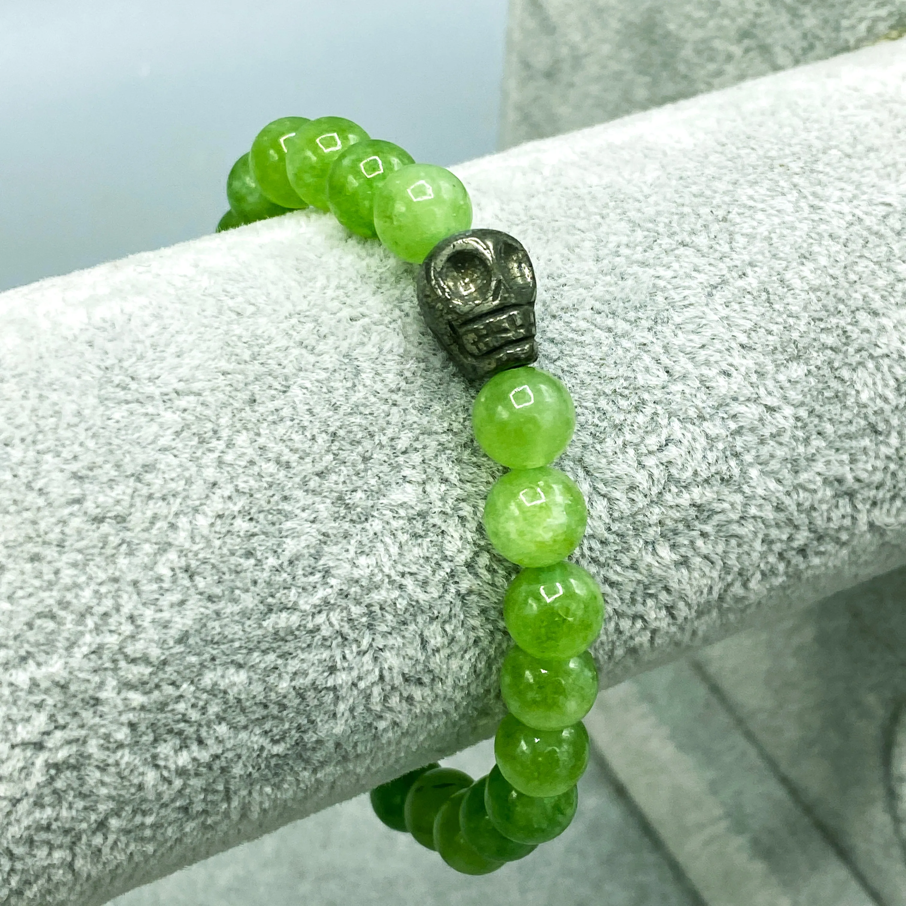 Peridot and Pyrite Skull Bracelet