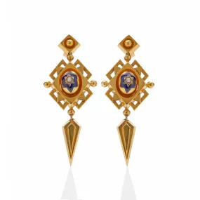 Polychrome Enamel 18K Gold Geometric Pendant Earrings