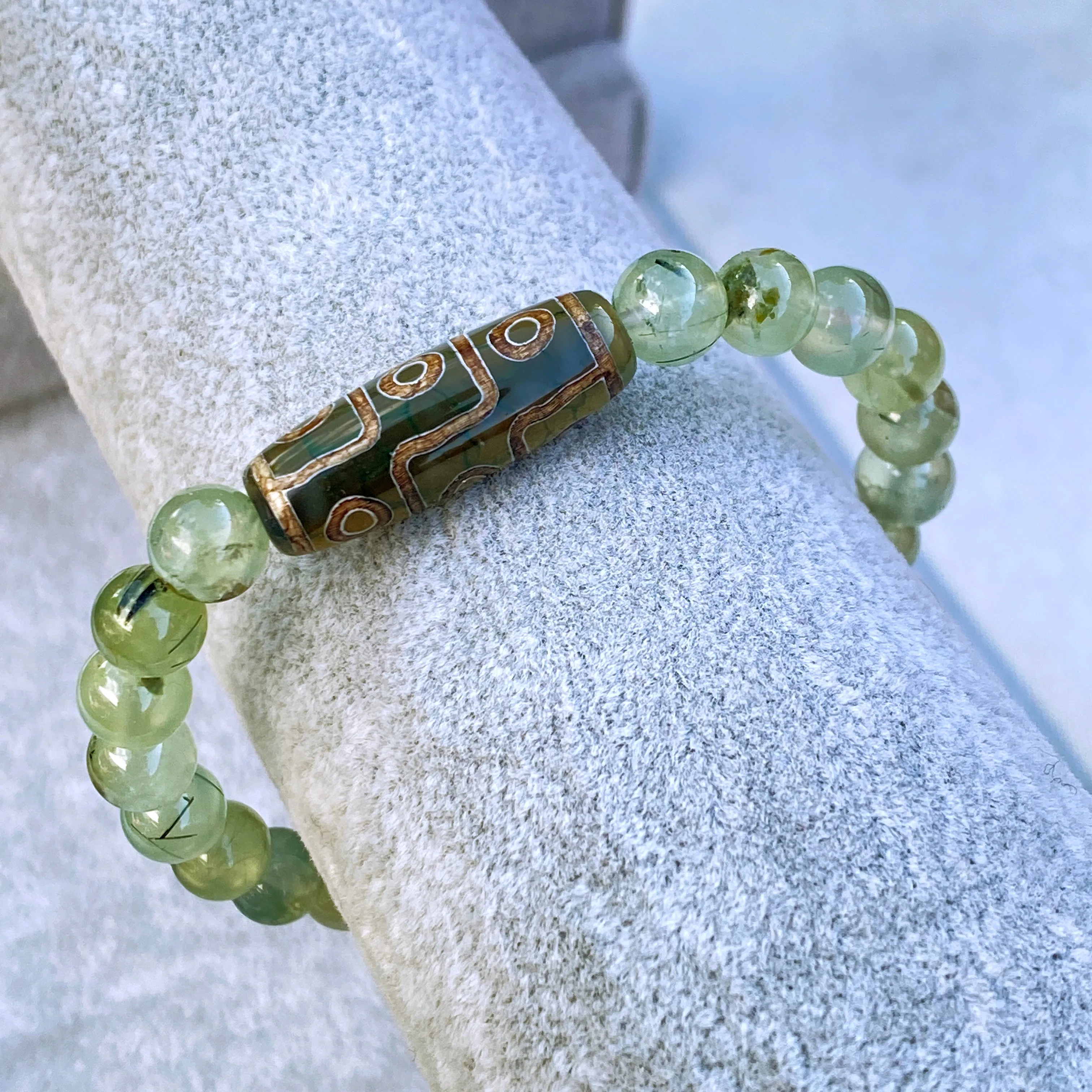 Prehnite and Tibetan Agate Bracelet