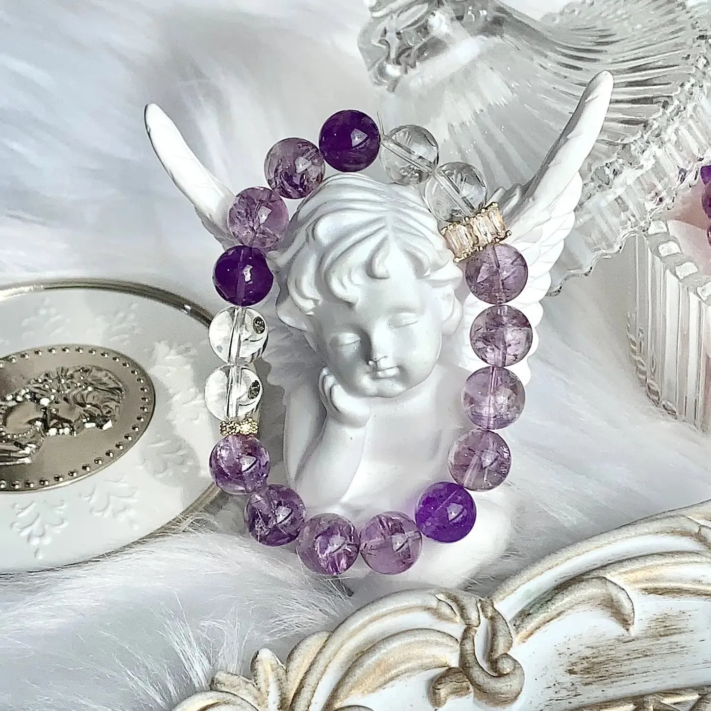 Purple Azeztulite & Real Amethyst Bracelet