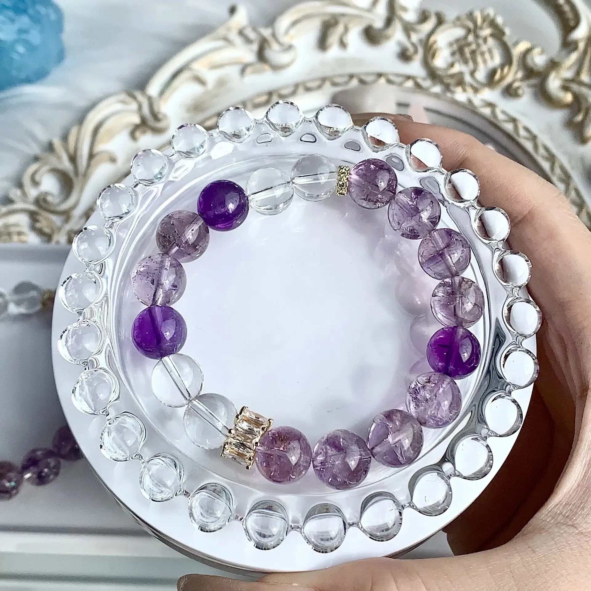 Purple Azeztulite & Real Amethyst Bracelet