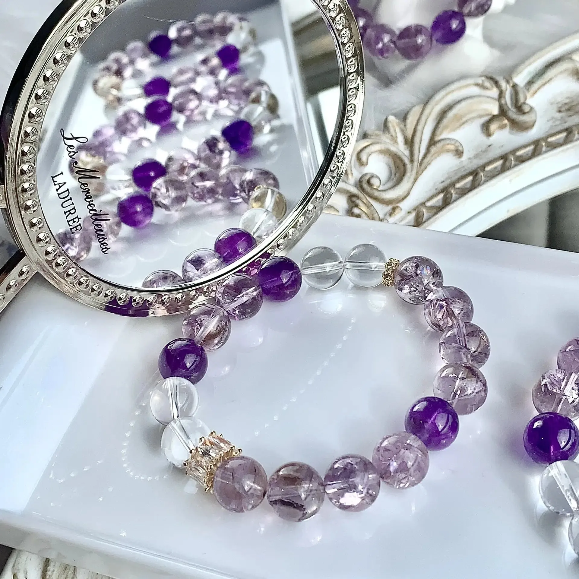 Purple Azeztulite & Real Amethyst Bracelet