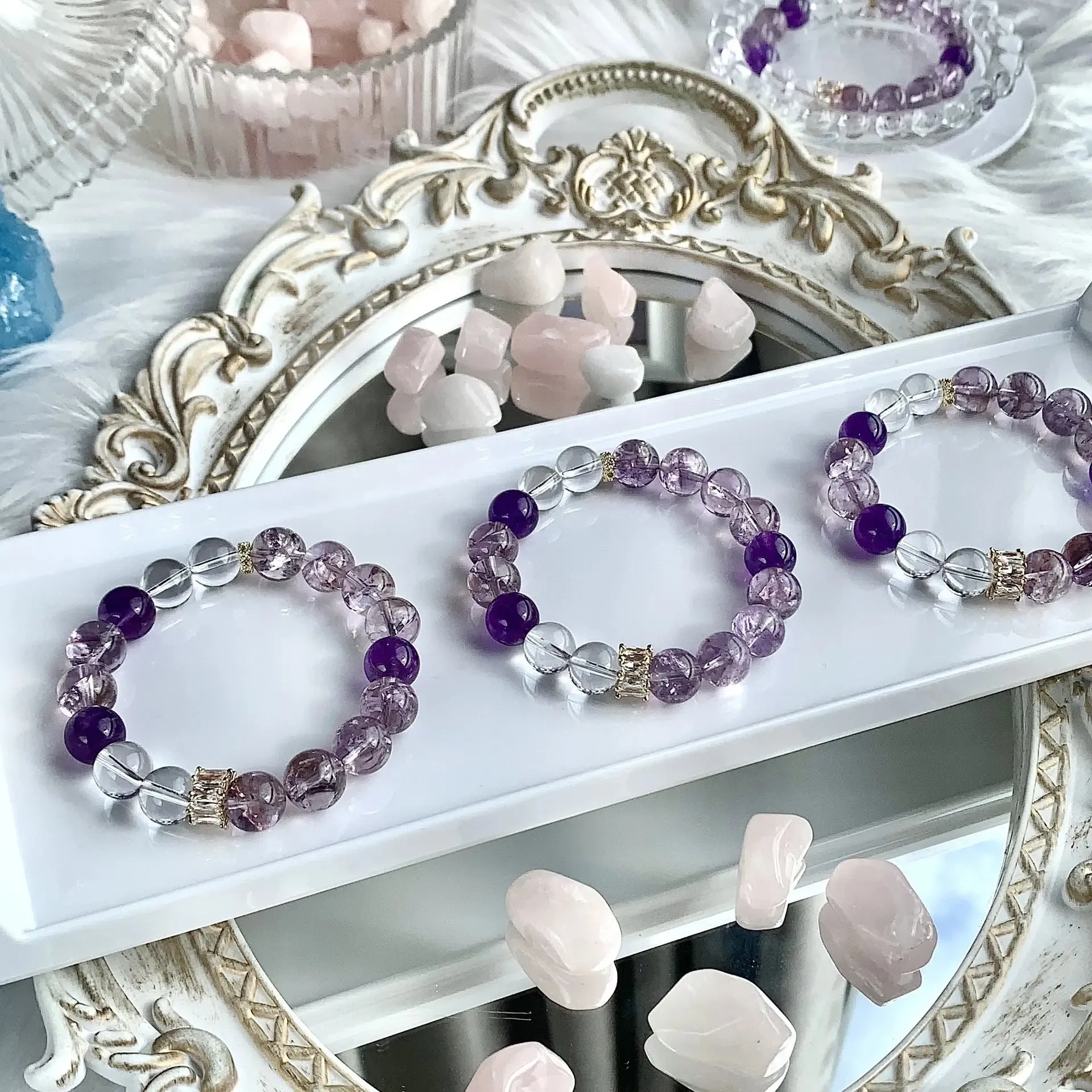 Purple Azeztulite & Real Amethyst Bracelet