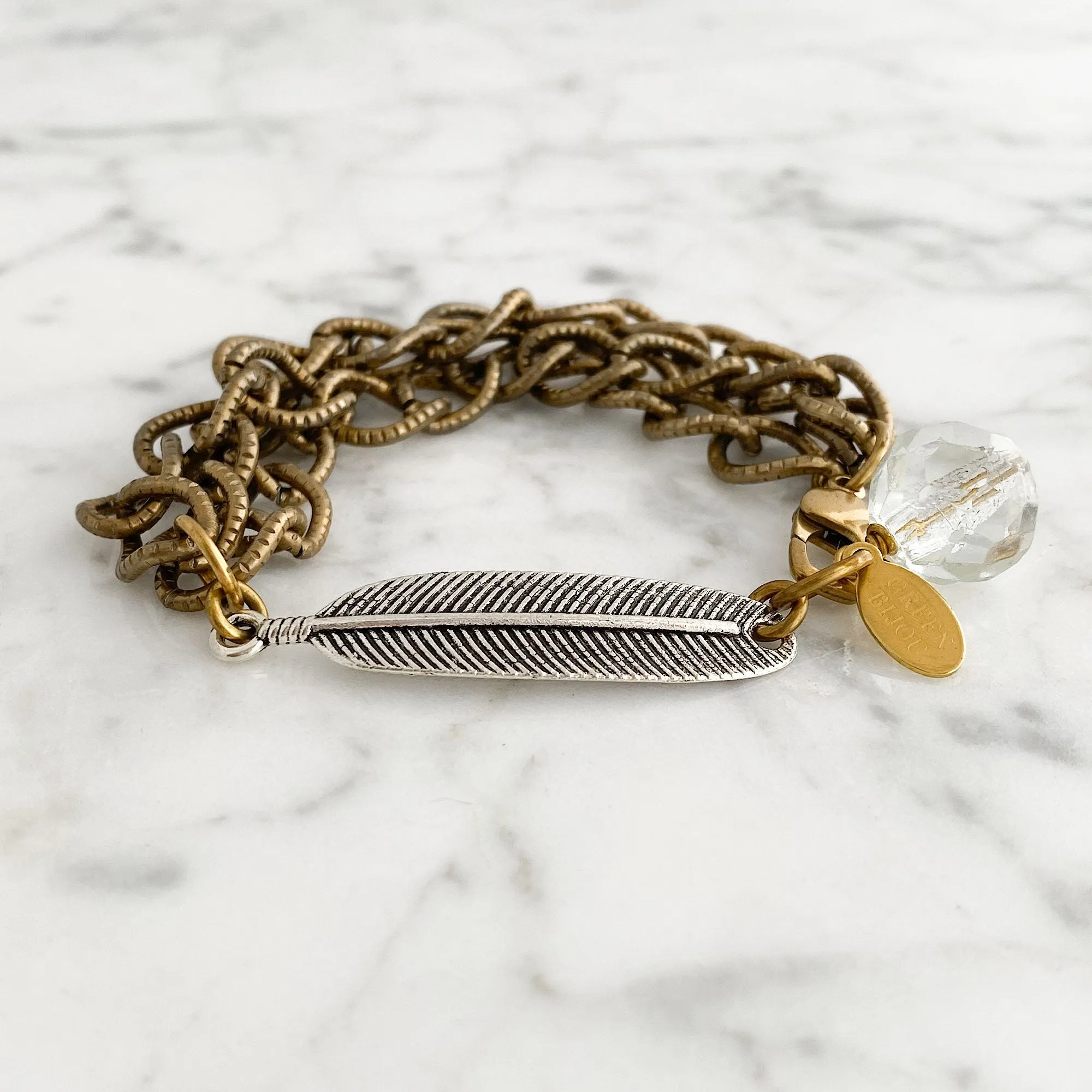 QUINCY silver leaf brass chain bracelet