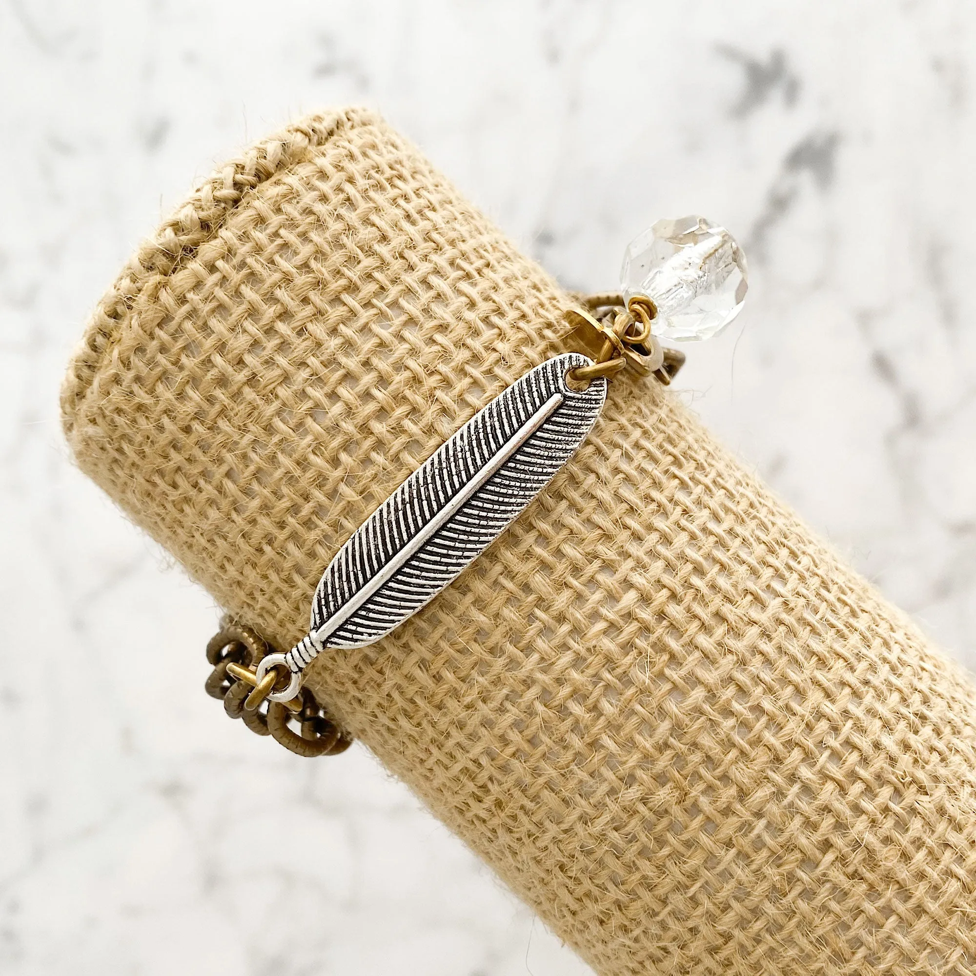 QUINCY silver leaf brass chain bracelet