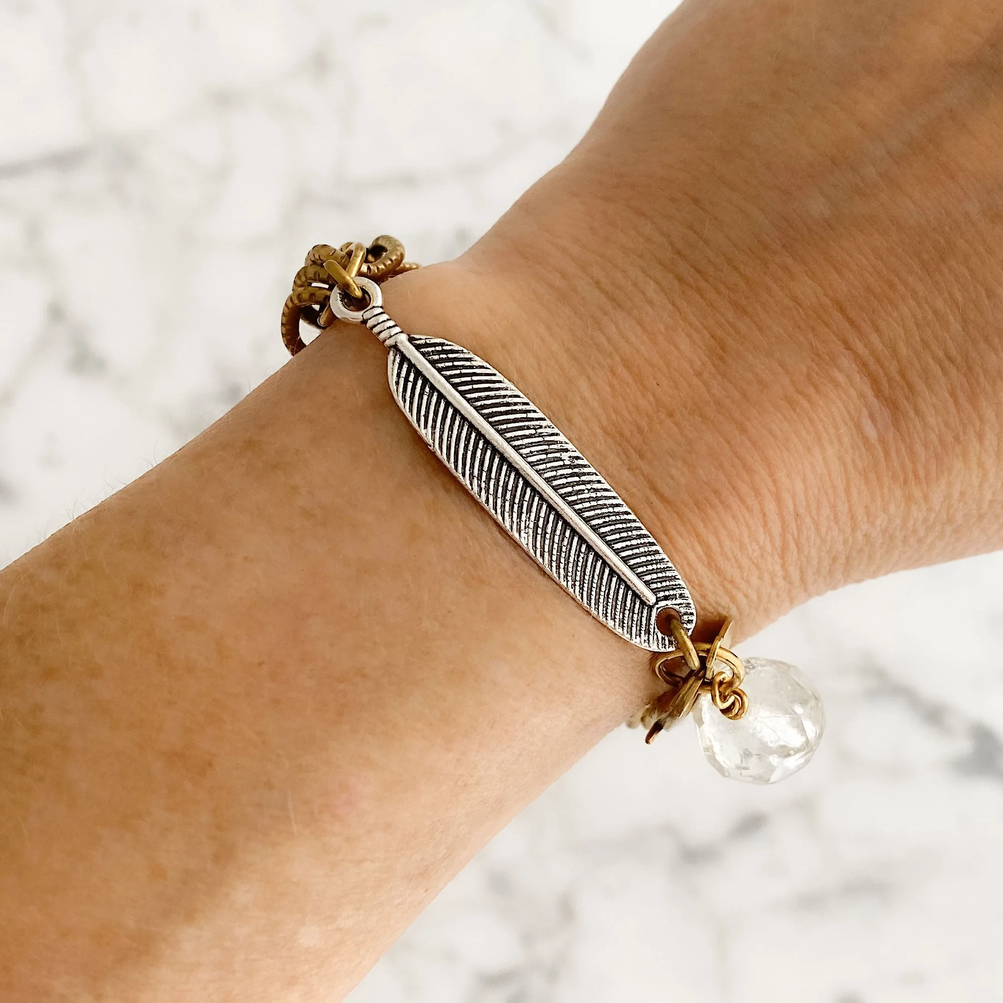 QUINCY silver leaf brass chain bracelet