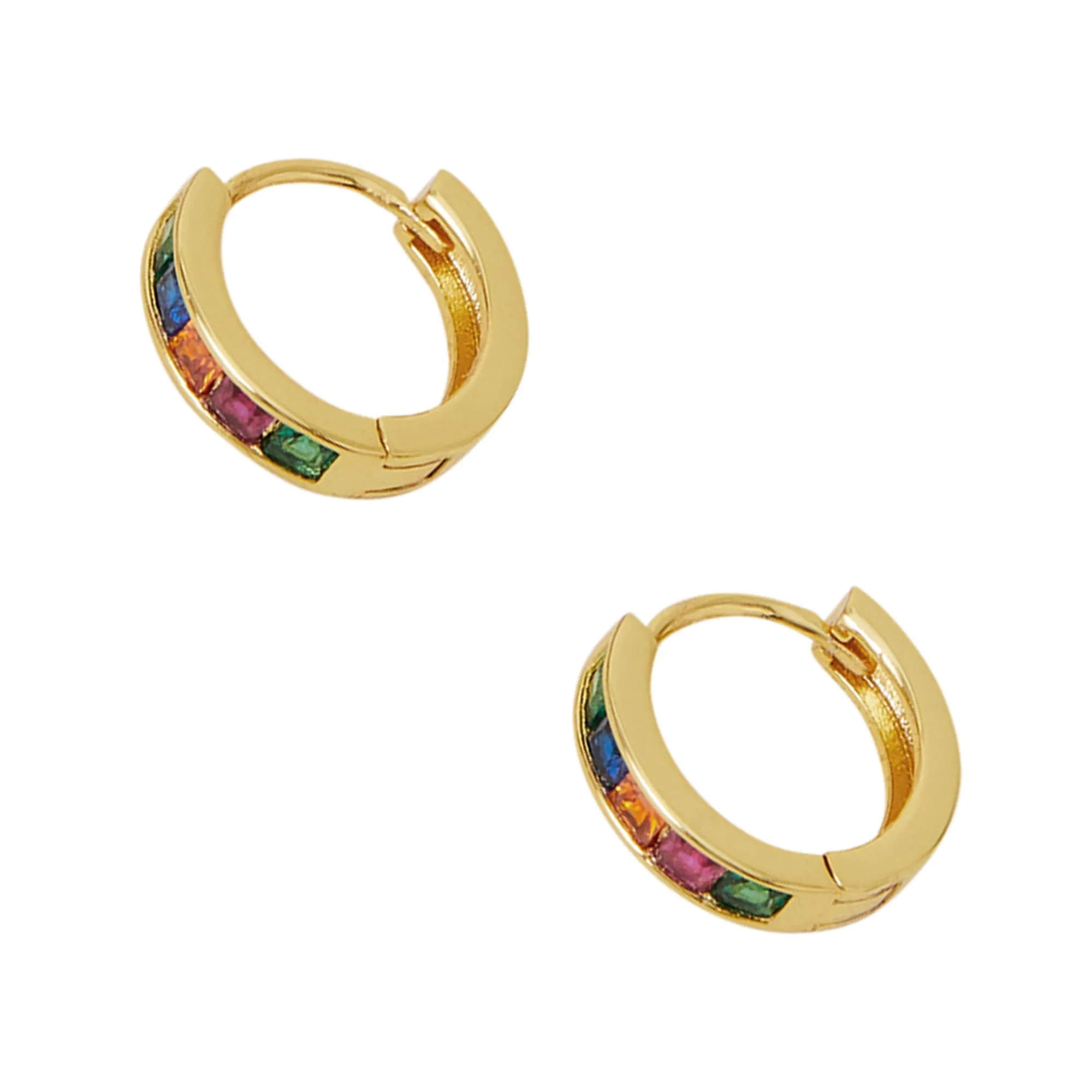 Real Gold-Plated Gem Hoop Earrings