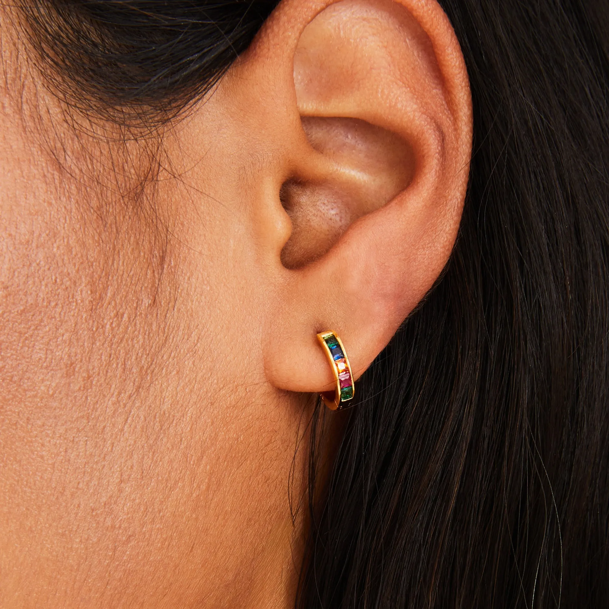 Real Gold-Plated Gem Hoop Earrings