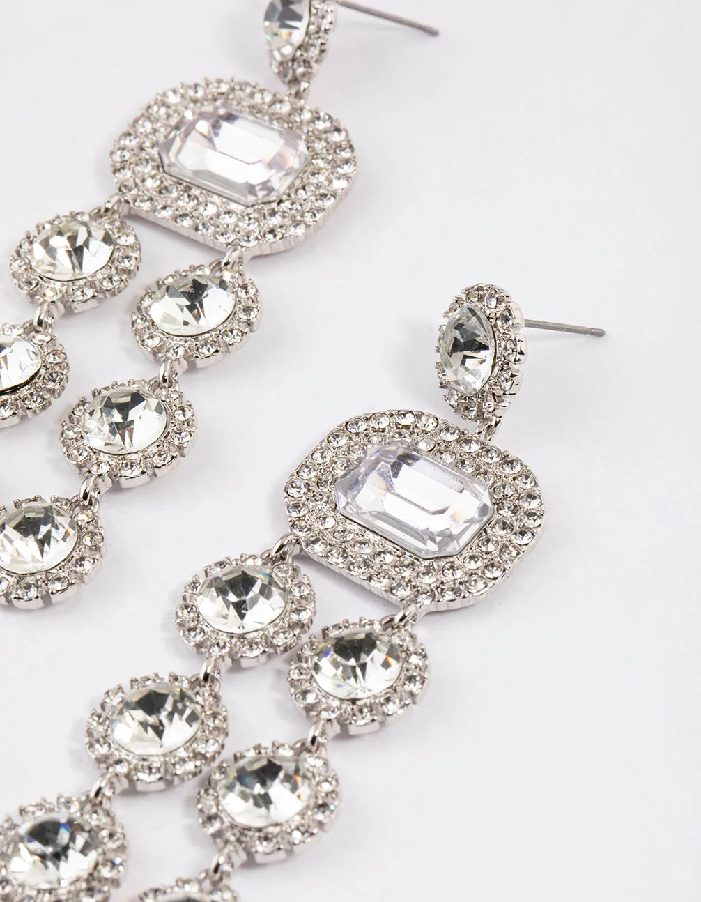 Rhodium Diamante Statement Layered Drop Earrings