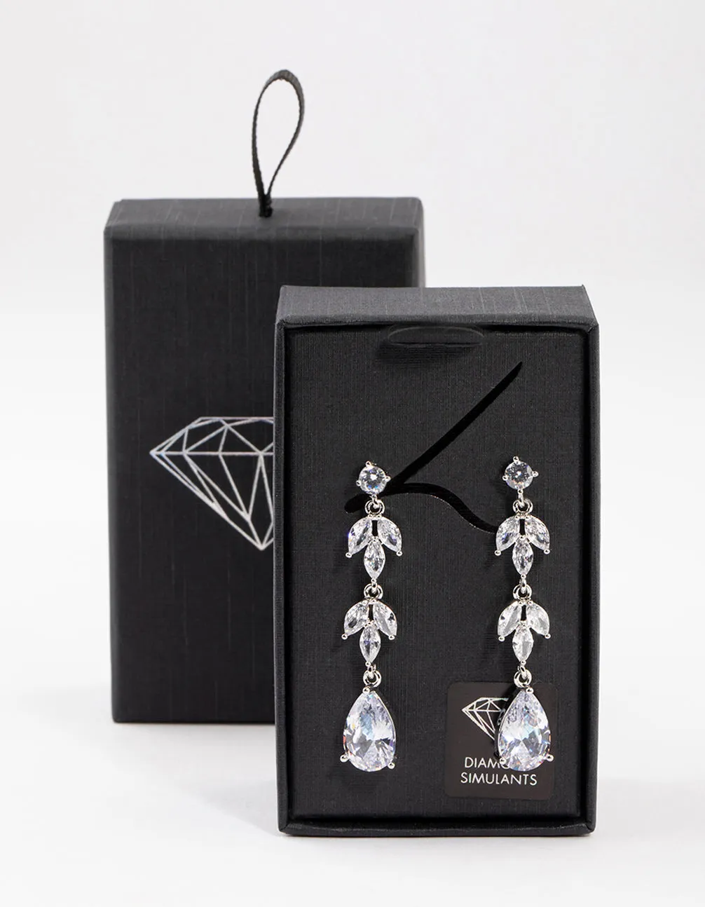 Rhodium Double Vine Teardrop Earrings