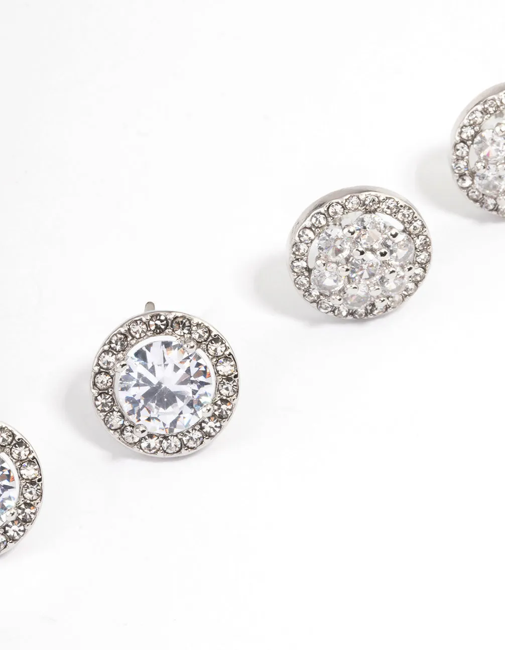 Rhodium Round & Flower Halo Earrings Pack