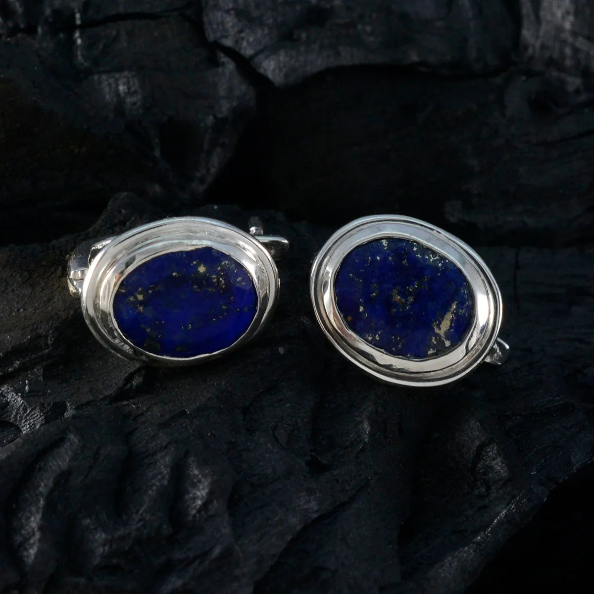 Riyo Aesthetic Sterling Silver Earring For Demoiselle Lapis Lazuli Earring Bezel Setting Blue Earring Stud Earring