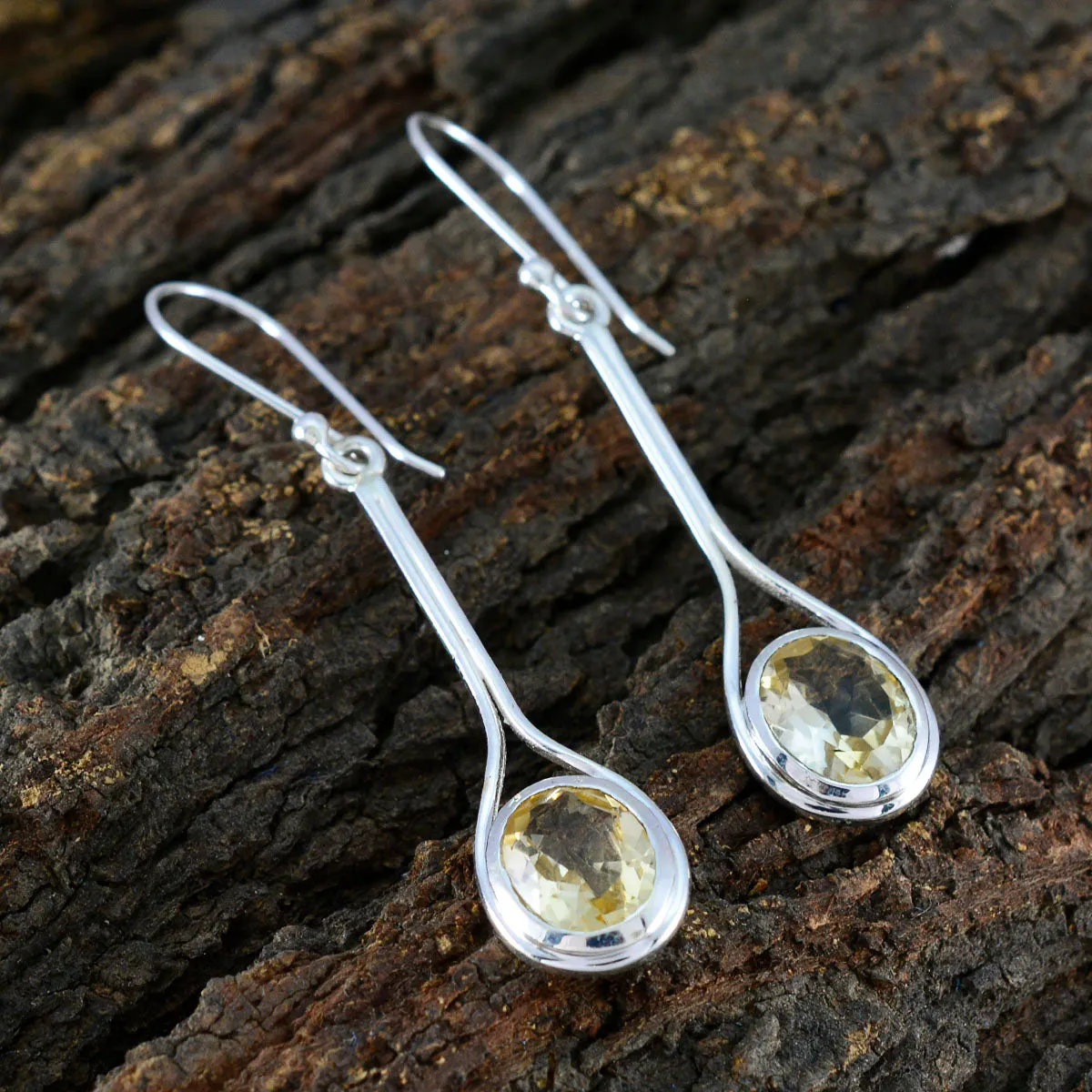 Riyo Beddable Sterling Silver Earring For Demoiselle Citrine Earring Bezel Setting Yellow Earring Dangle Earring