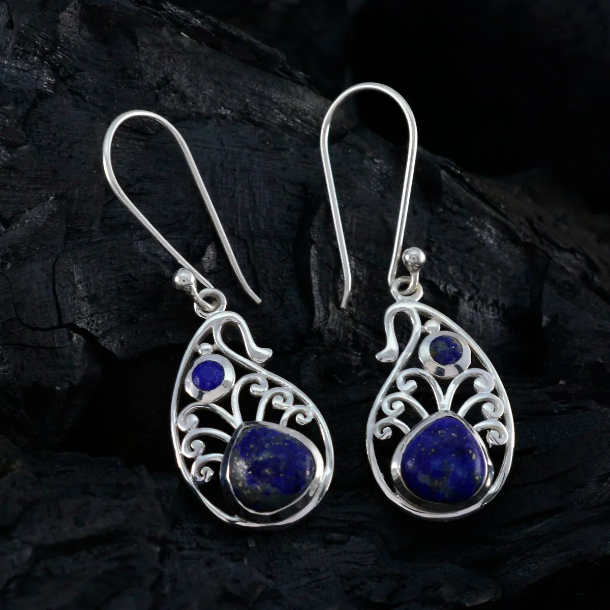 Riyo Bonny 925 Sterling Silver Earring For Sister Lapis Lazuli Earring Bezel Setting Blue Earring Dangle Earring