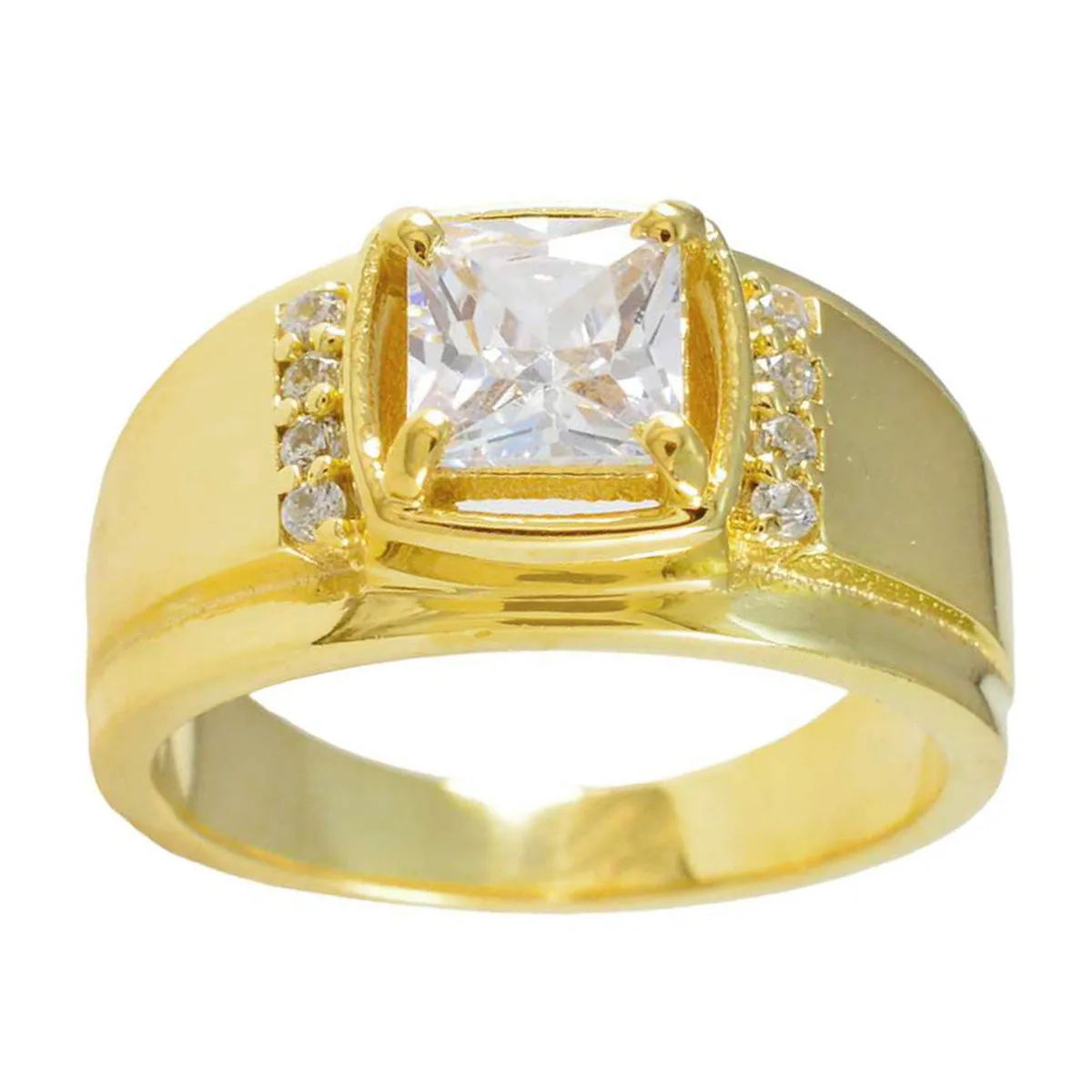 Riyo Excellent Silver Ring With Yellow Gold Plating White CZ Stone square Shape Prong Setting  Jewelry Wedding Ring