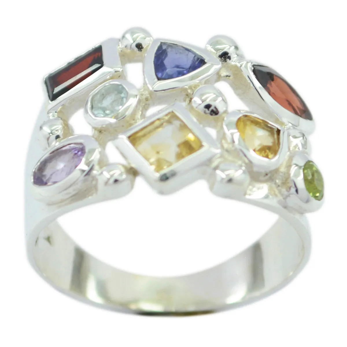 Riyo Fair Gem Multi Stone Silver Ring Best Friend Jewelry For Adults