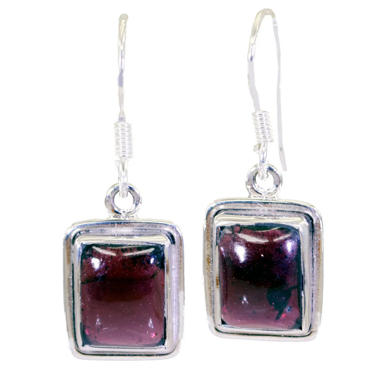 Riyo Genuine Gems Octogon Cabochon Red Garnet Silver Earring gift for good