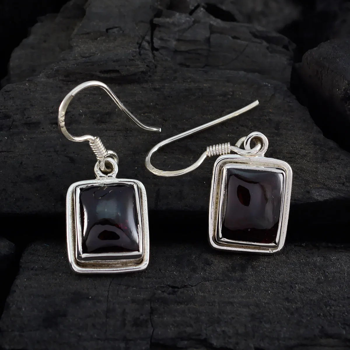 Riyo Genuine Gems Octogon Cabochon Red Garnet Silver Earring gift for good