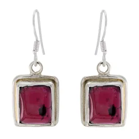 Riyo Genuine Gems Octogon Cabochon Red Garnet Silver Earring gift for good