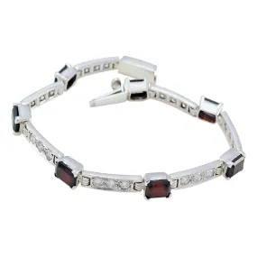 Riyo Genuine Gems Octogon Faceted Red Garnet Silver Bracelet independence day gift