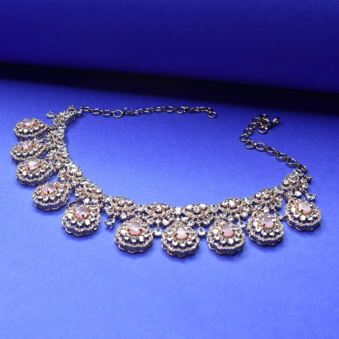 Rose Gold Plated Zircon Necklace Set By Asp Fashion Jewellery