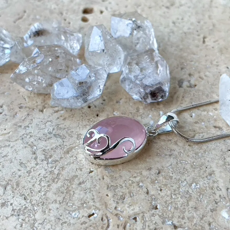 Rose Quartz Pendant & Earring Set - Mia